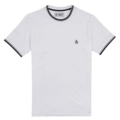 Original Penguin Sticker Pete Tipped Ringer Organic Cotton T-Shirt In Bright White