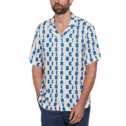 Original Penguin Embroidered Pete Short Sleeve Shirt With Camp Collar In Bright White