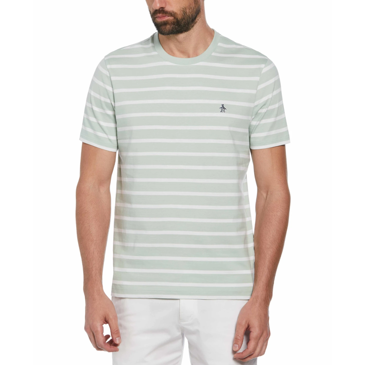 Original Penguin Organic Cotton Breton Striped T-Shirt In Silt Green
