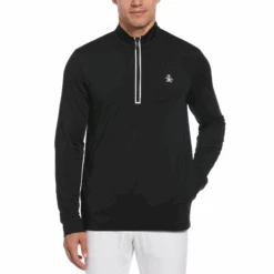 Original Penguin Earl 1/4 Zip Long Sleeve Golf Pullover Jumper In Caviar
