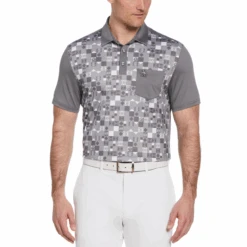 Original Penguin 50s Color Block Print Golf Polo Shirt In Quiet Shade