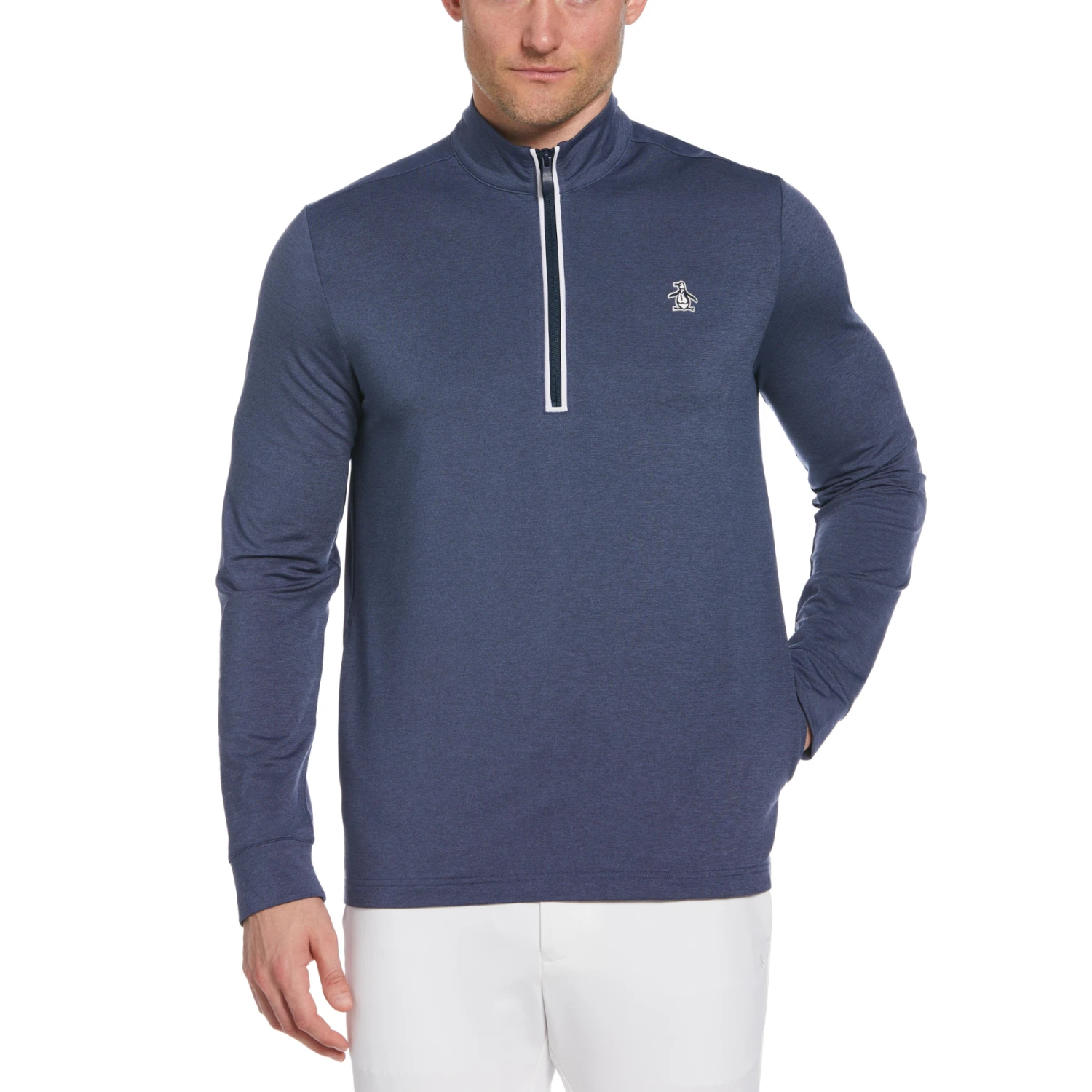 Original Penguin Earl 1/4 Zip Long Sleeve Golf Pullover Jumper In Black Iris Bijou Heather