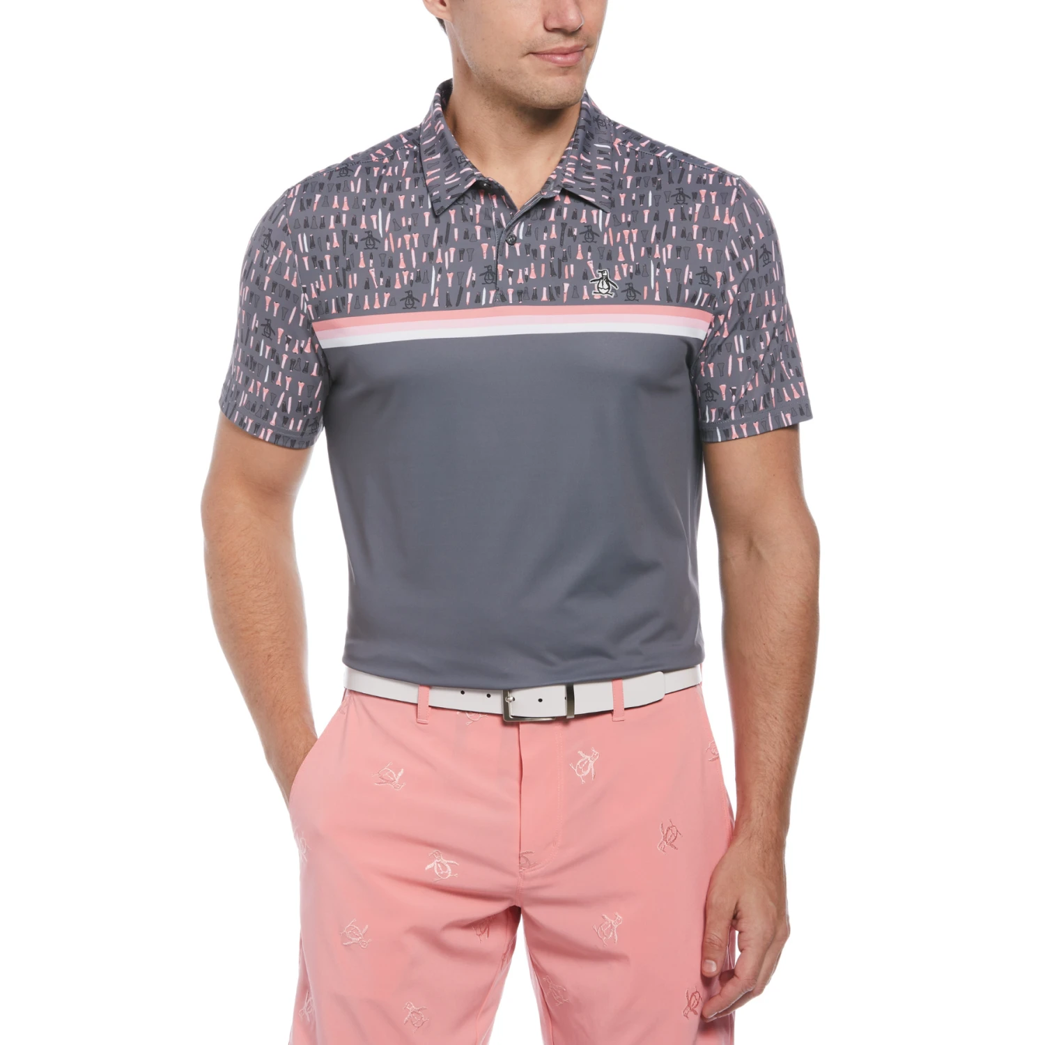 Original Penguin Broken Tees Print Short Sleeve Golf Polo Shirt In Quiet Shade