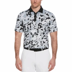 Original Penguin Bunker Print Short Sleeve Golf Polo Shirt In Caviar