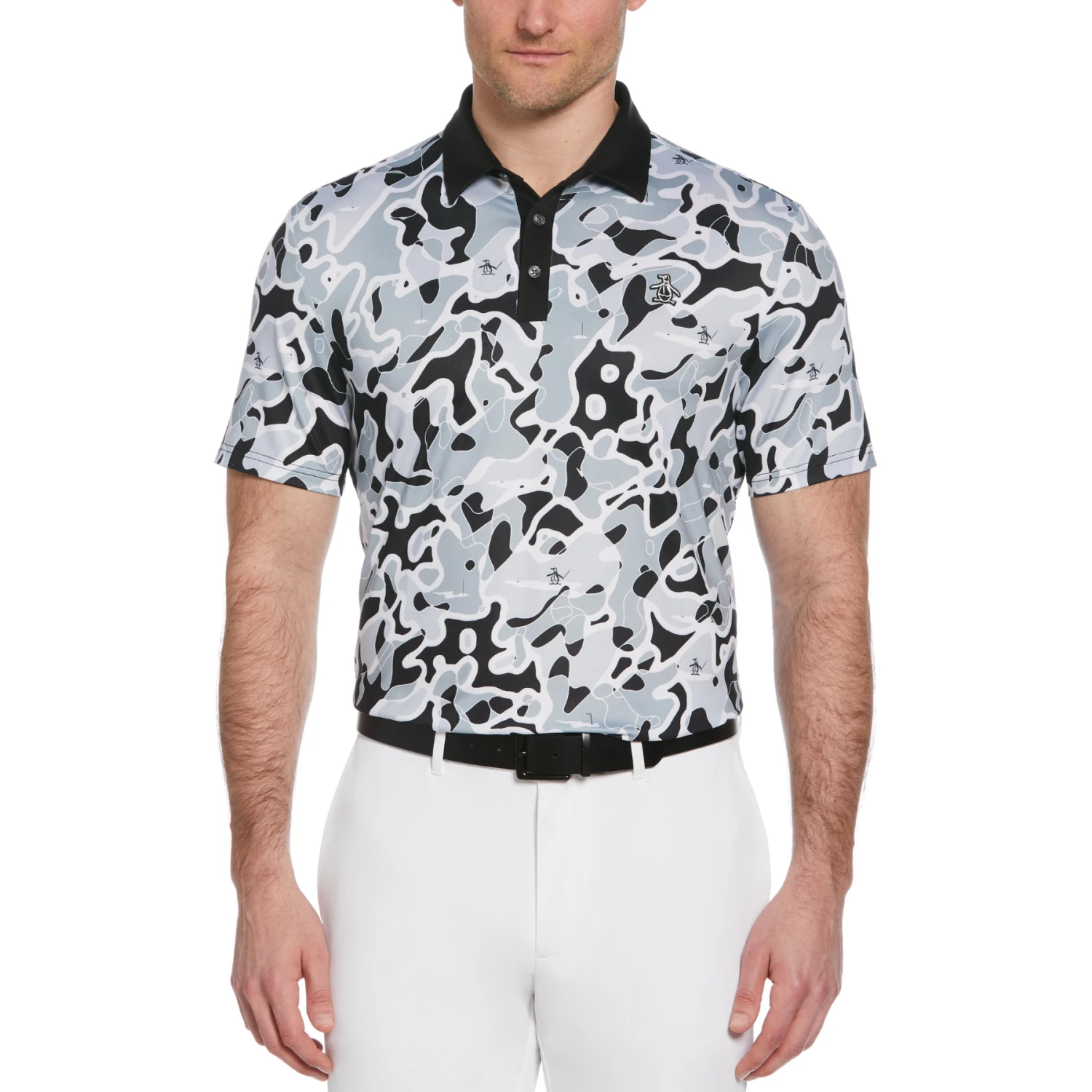 Original Penguin Bunker Print Short Sleeve Golf Polo Shirt In Caviar