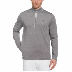 Original Penguin Earl 1/4 Zip Long Sleeve Golf Pullover Jumper In Quiet Gray Heather