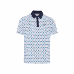 Original Penguin All-Over Atomic Cocktail Print Short Sleeve Golf Polo Shirt In Black Iris