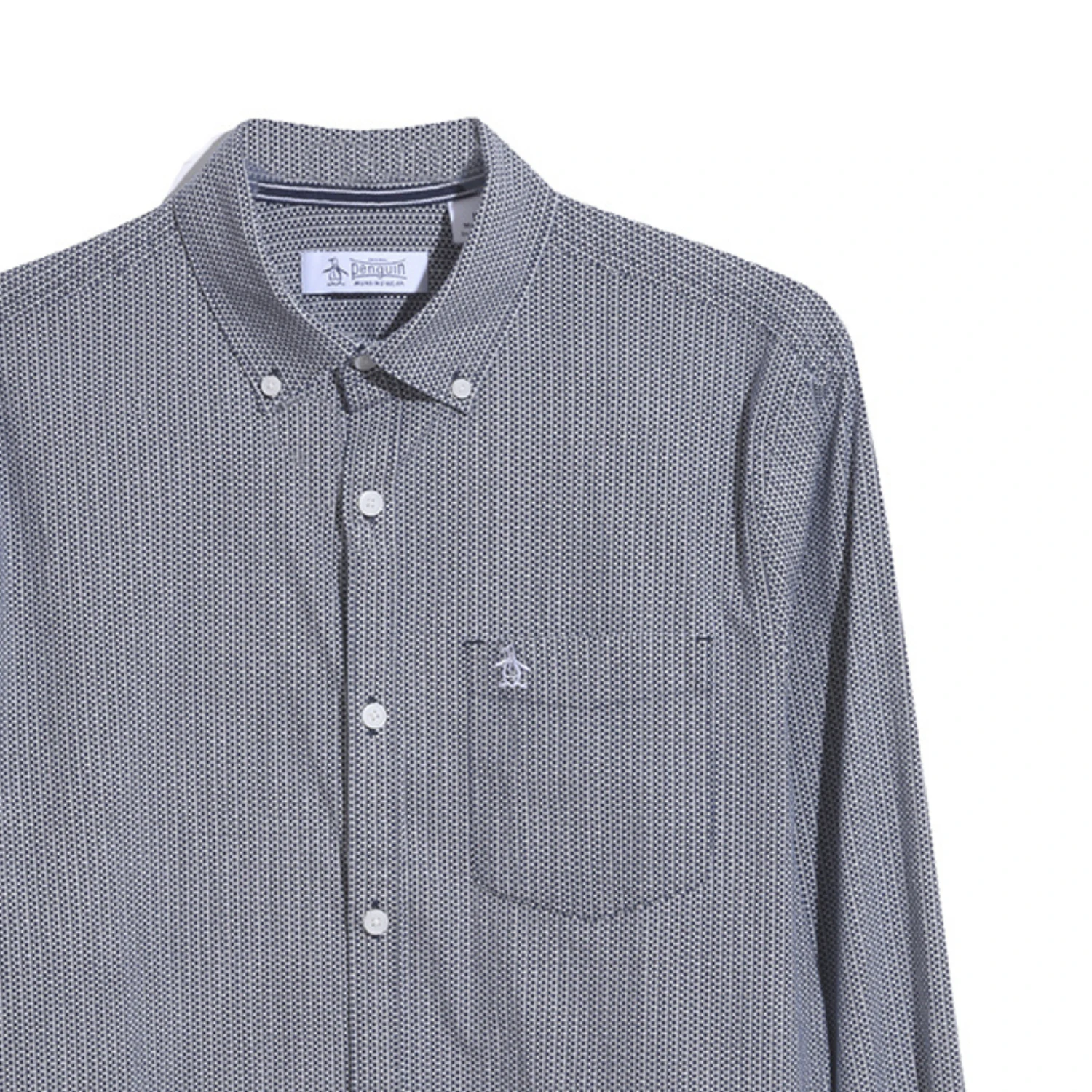 Original Penguin Ecovero Mini Geometric Print Long Sleeve Button-Down Shirt In Dark Sapphire - Image 5