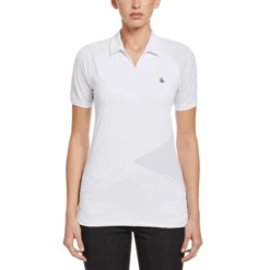 Original Penguin Women's Zip Front Asymetrical Mesh Golf Polo Shirt In Bright White