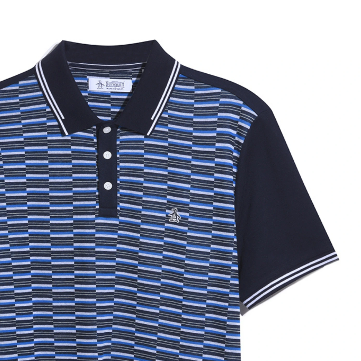 Original Penguin Jacquard Front Interlock Short Sleeve Polo Shirt In Dark Sapphire - Image 5