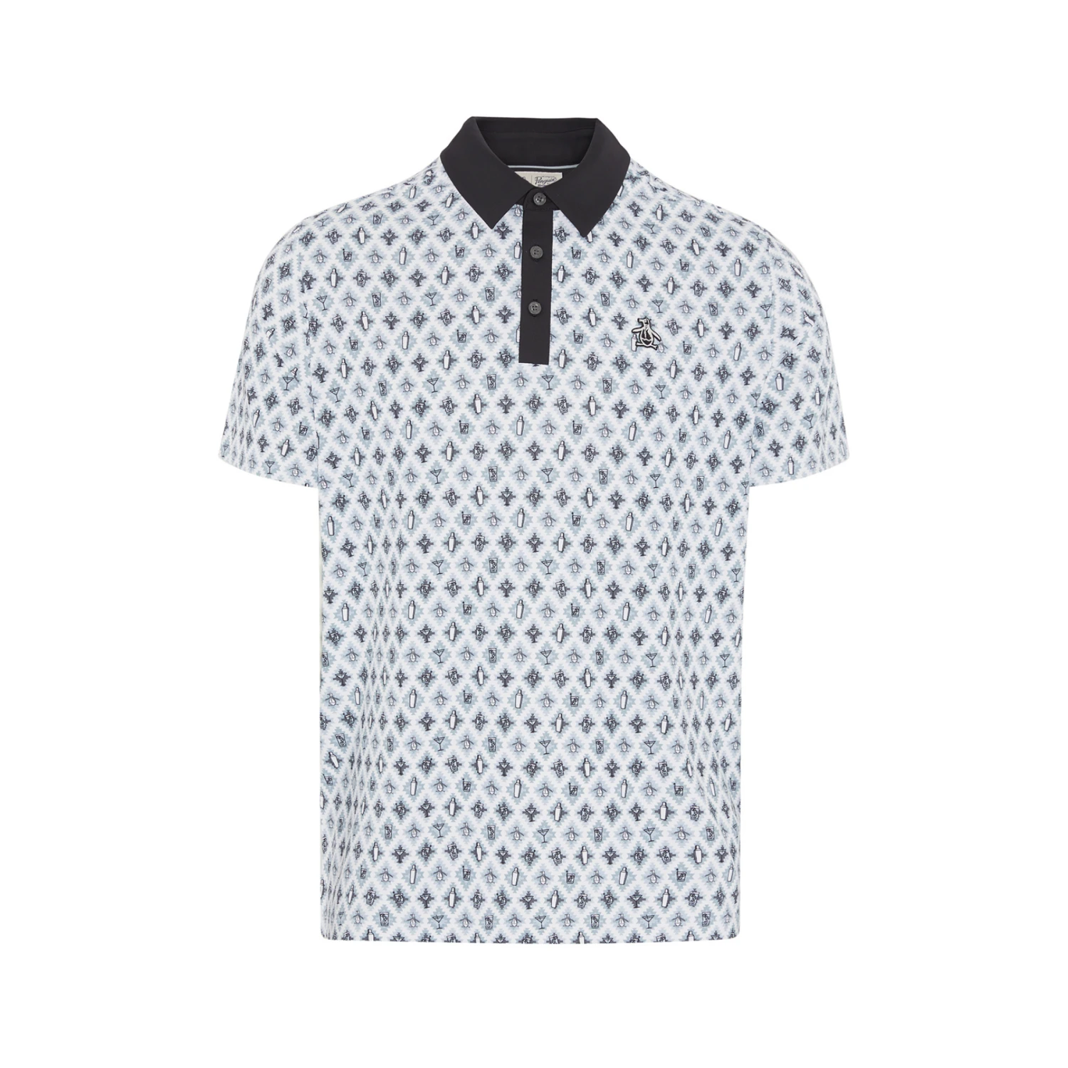 Original Penguin All-Over Atomic Cocktail Print Short Sleeve Golf Polo Shirt In Caviar
