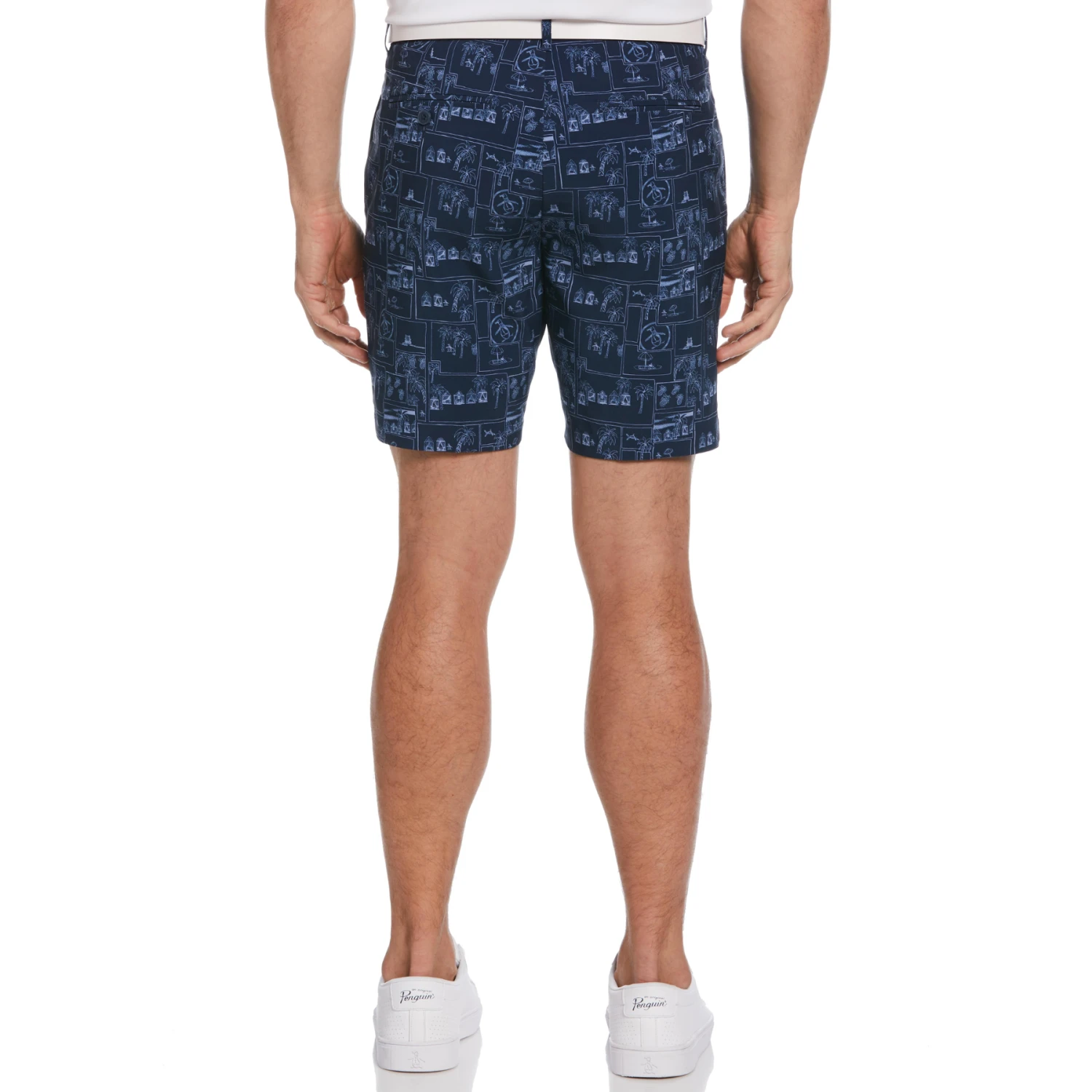 Original Penguin Heritage Beach Club Print 8" Golf Shorts In Black Iris - Image 2
