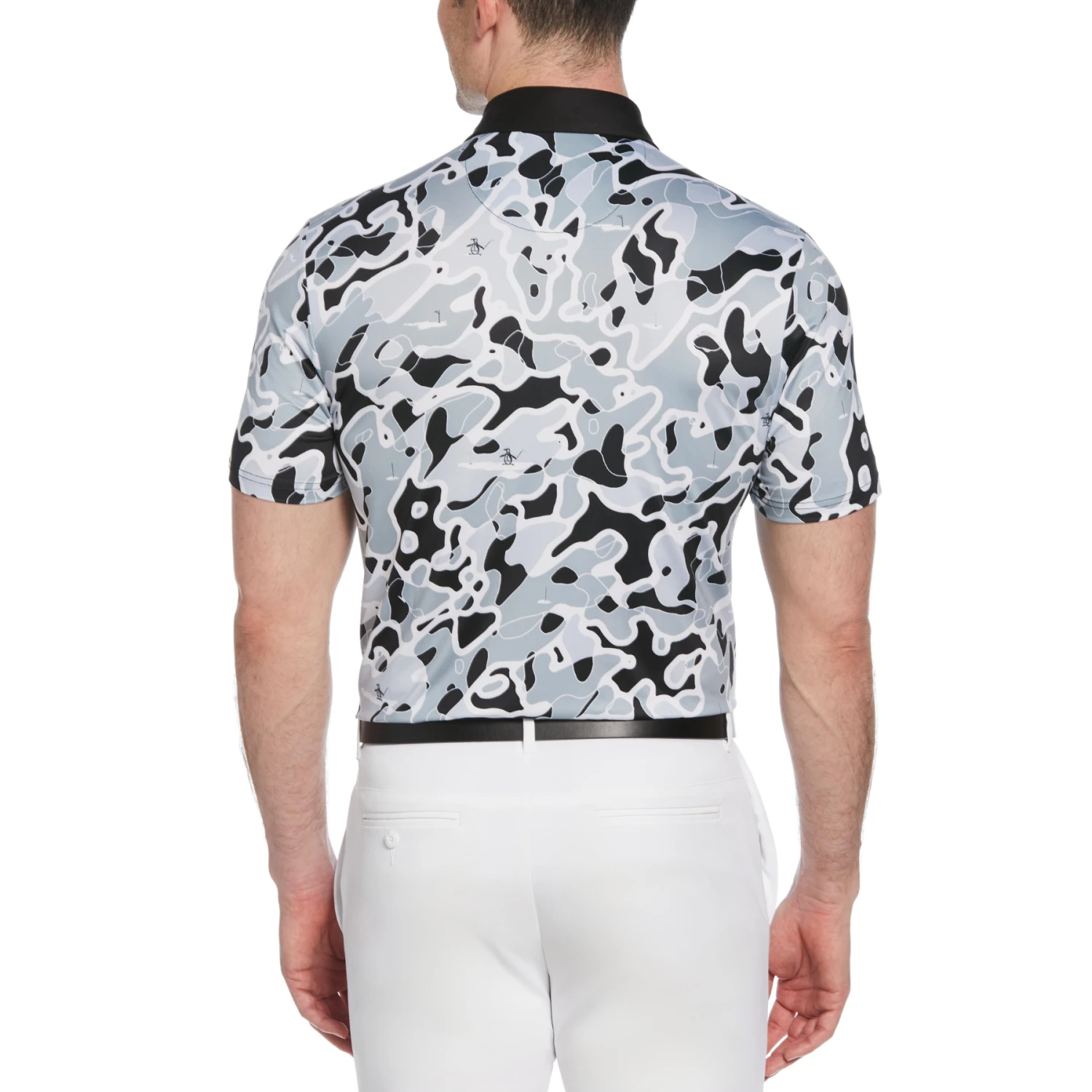 Original Penguin Bunker Print Short Sleeve Golf Polo Shirt In Caviar - Image 2