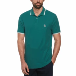 Original Penguin Organic Cotton Pique Short Sleeve Polo Shirt With Tipped Collar In Antique Green