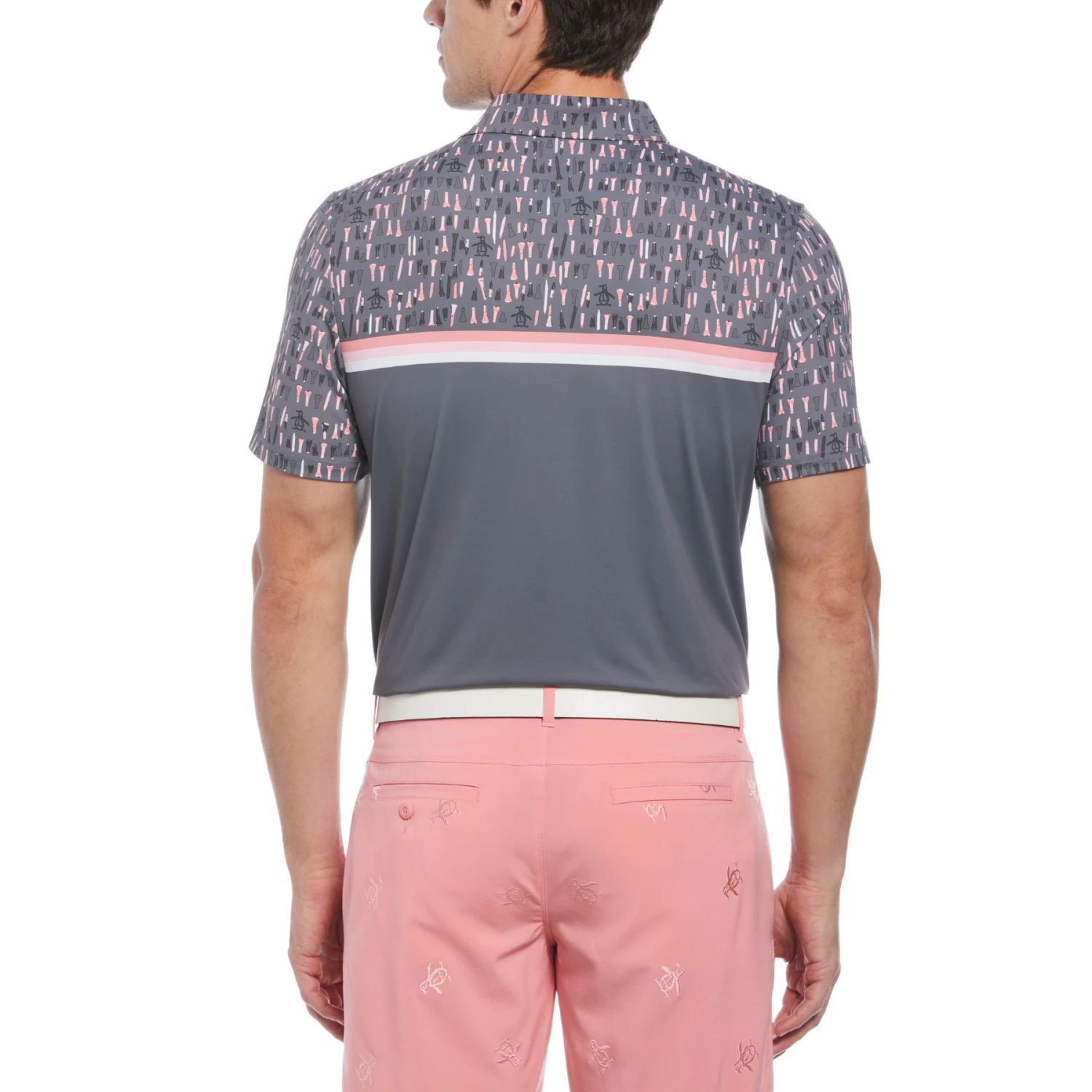 Original Penguin Broken Tees Print Short Sleeve Golf Polo Shirt In Quiet Shade - Image 2