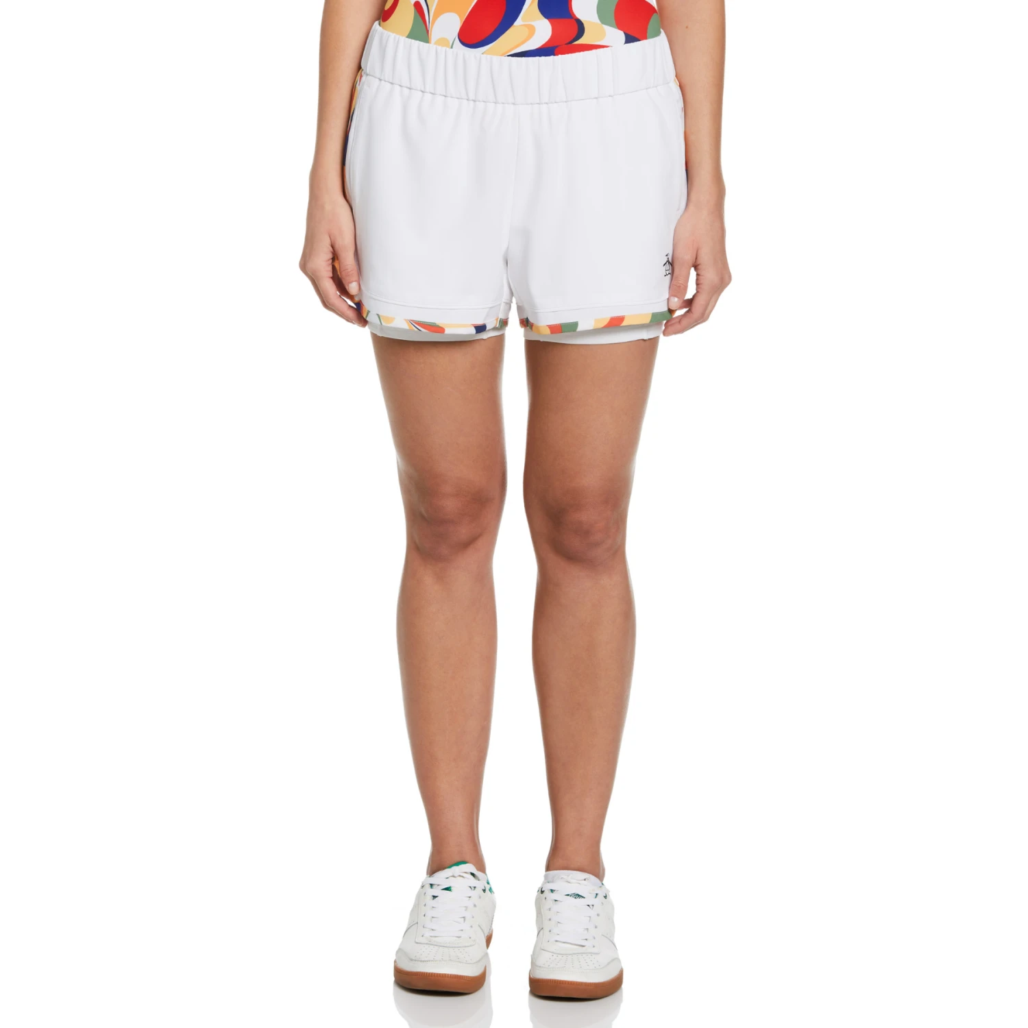 Original Penguin Women's Abstract Print Essential Solid Tennis Short In Bright White