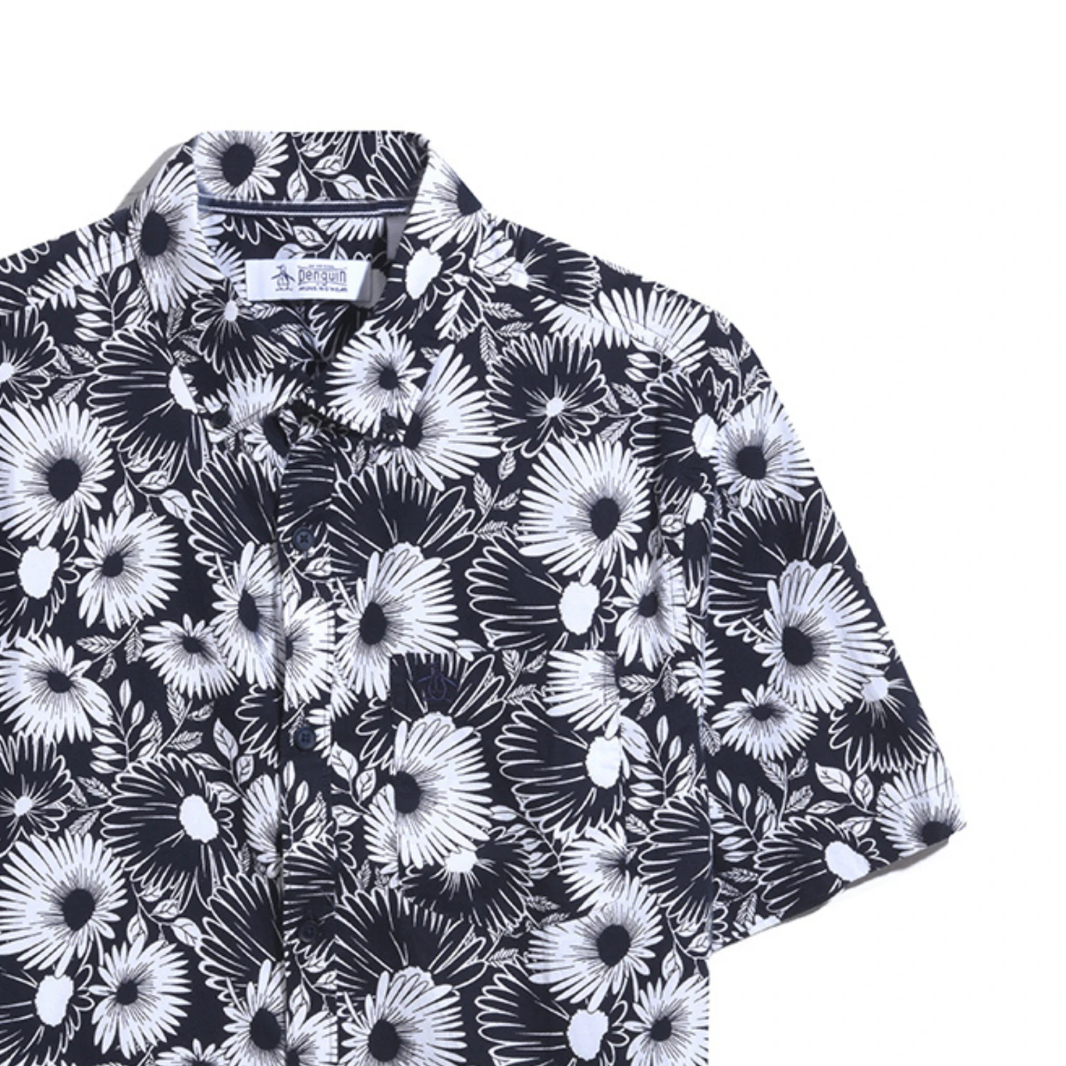 Original Penguin Ecovero Floral Print Short Sleeve Button-Down Shirt In Dark Sapphire - Image 5