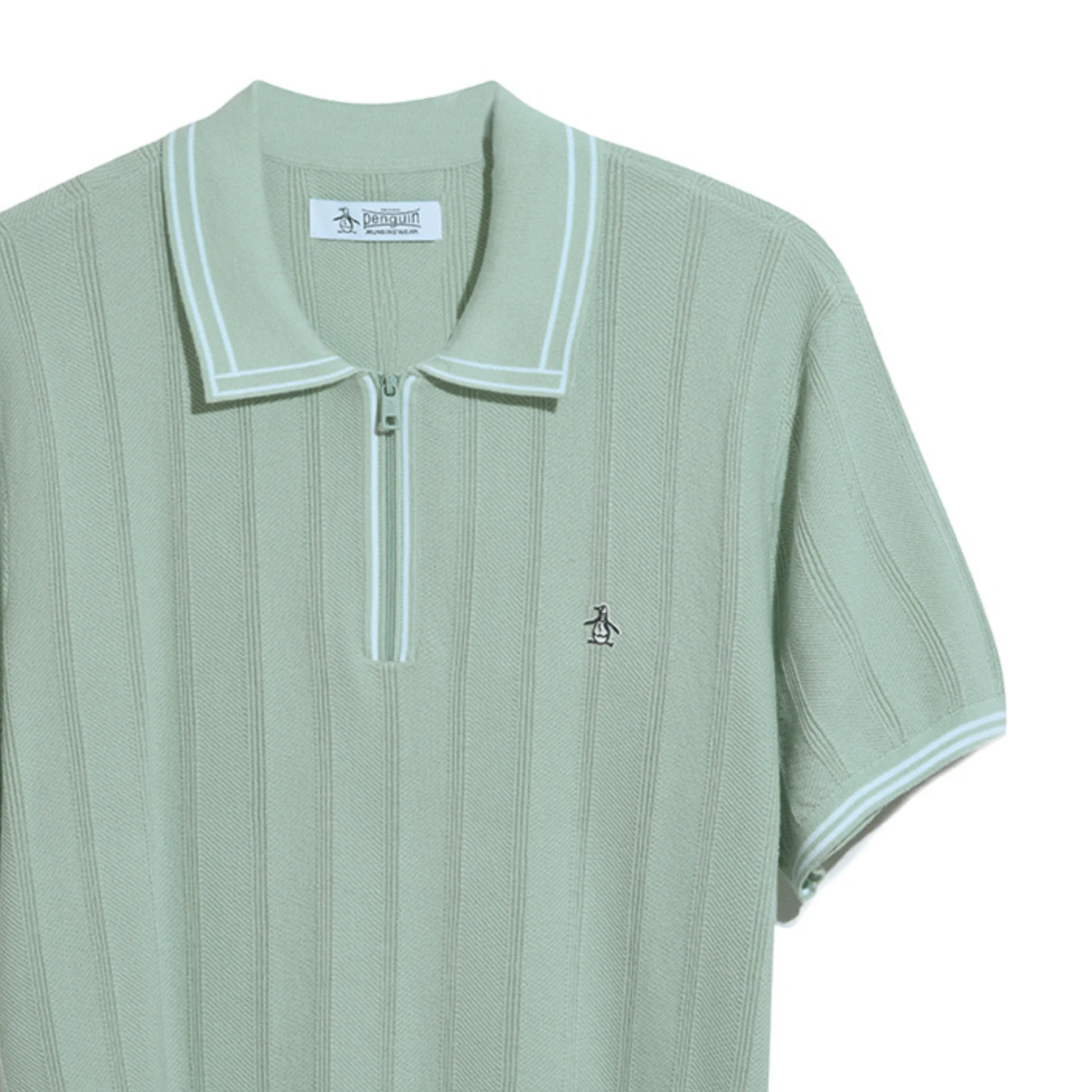Original Penguin Cashmere-Like Cotton Tipped Short Sleeve Polo Shirt Sweater In Silt Green - Image 5