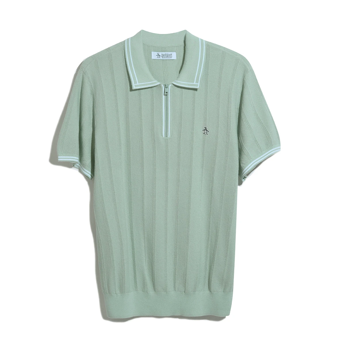 Original Penguin Cashmere-Like Cotton Tipped Short Sleeve Polo Shirt Sweater In Silt Green - Image 4