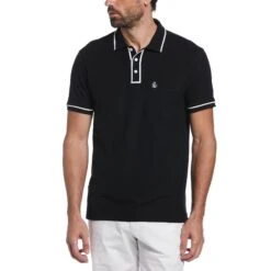 Original Penguin The Earl Organic Cotton Pique Polo Shirt In True Black