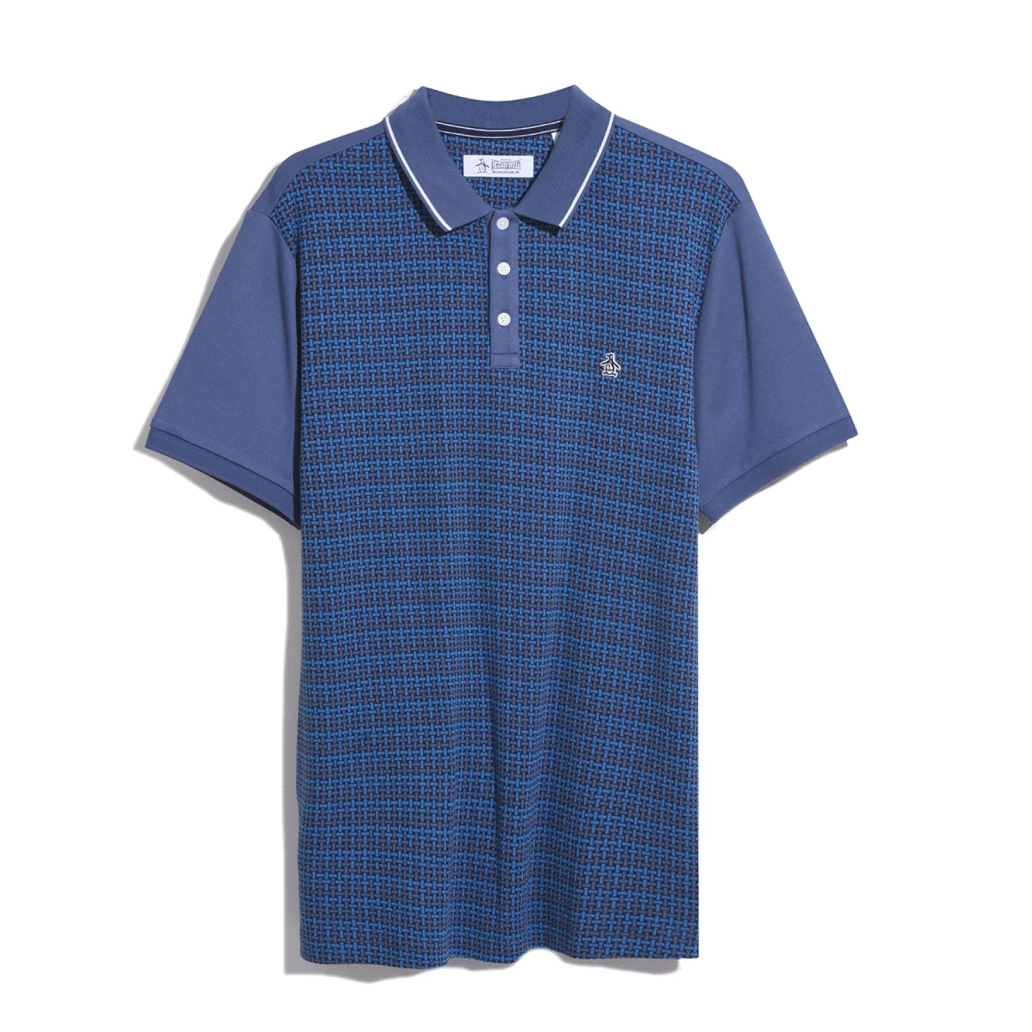 Original Penguin Jacquard Front Basketweave Pattern Short Sleeve Polo Shirt In Blue Indigo - Image 4
