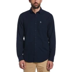 Original Penguin Ecovero Oxford Stretch Shirt In Dark Sapphire