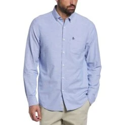 Original Penguin Ecovero Oxford Stretch Shirt In Amparo Blue
