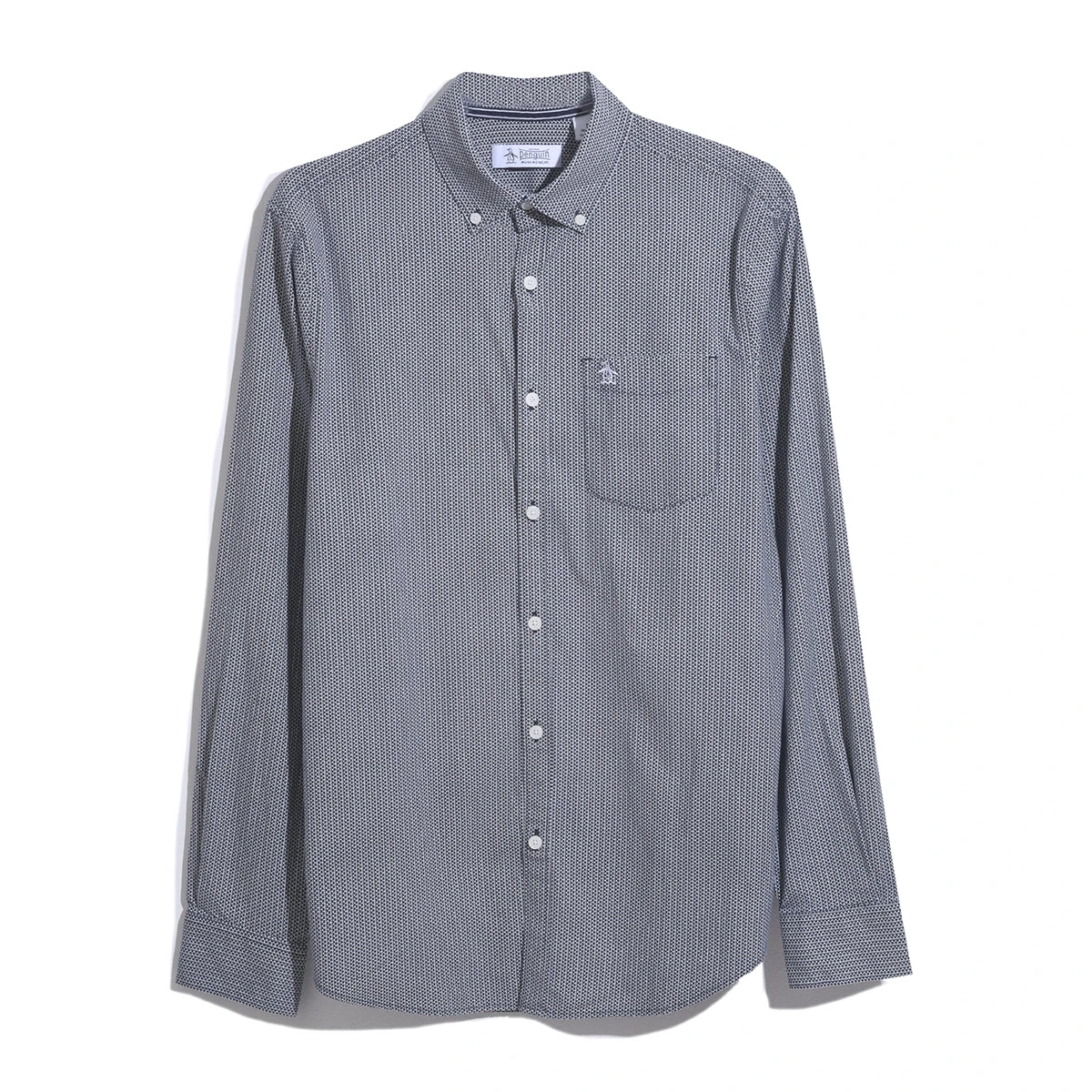 Original Penguin Ecovero Mini Geometric Print Long Sleeve Button-Down Shirt In Dark Sapphire - Image 4