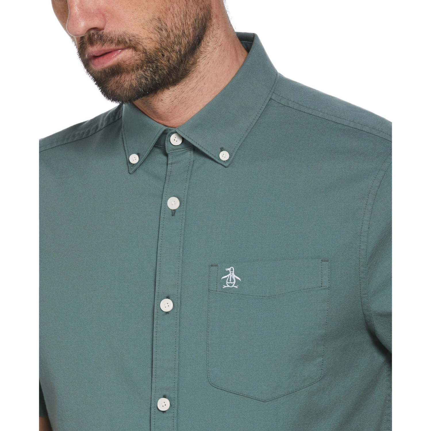 Original Penguin Ecovero Short Sleeve Oxford Shirt In Laurel Wreath - Image 3