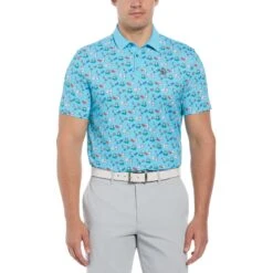 Original Penguin Martini Print Golf Polo Shirt In Blue Atoll
