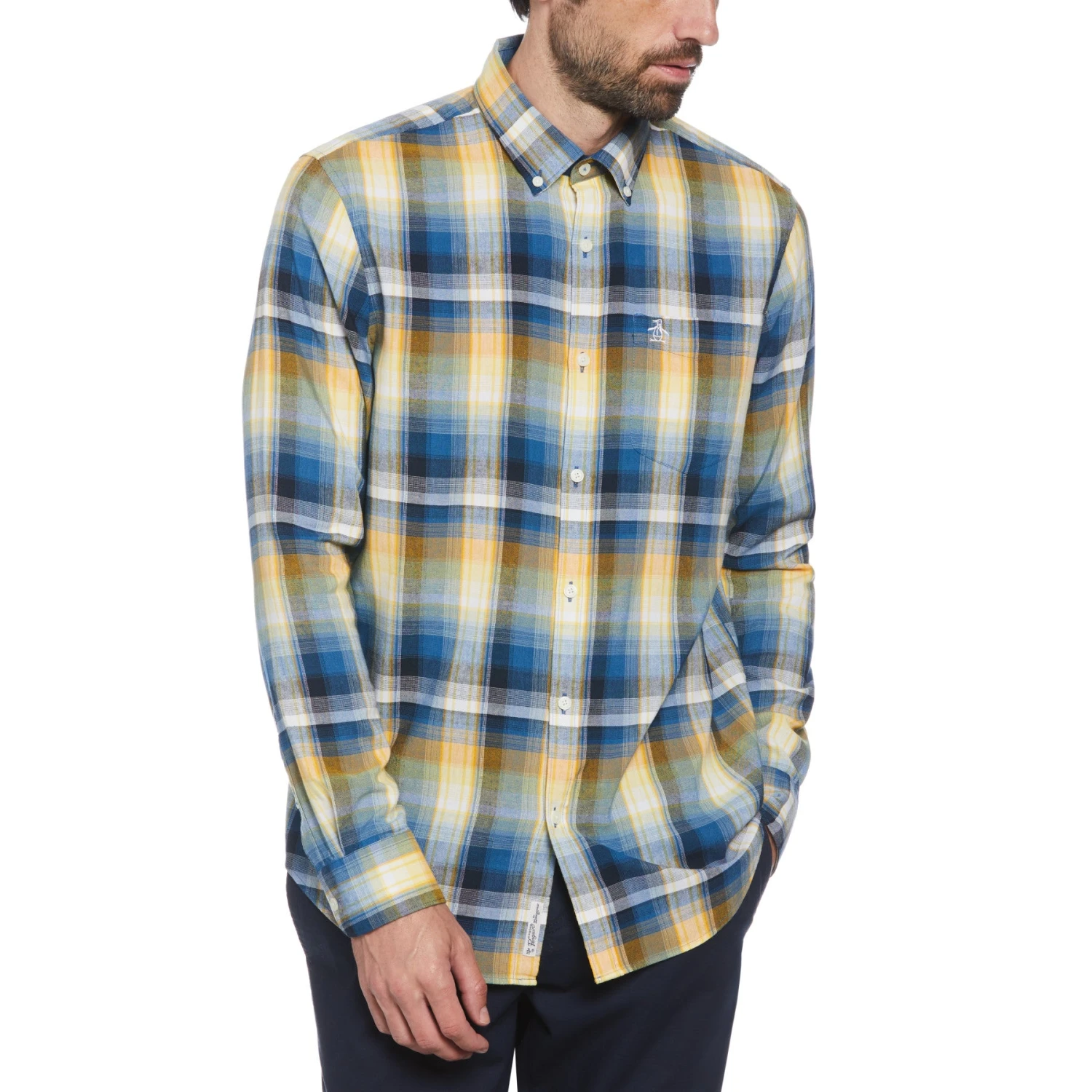 Original Penguin Ecovero Blend Plaid Shirt In Dark Blue