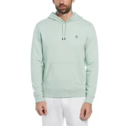 Original Penguin Sticker Pete Pullover Fleece Hoodie In Silt Green