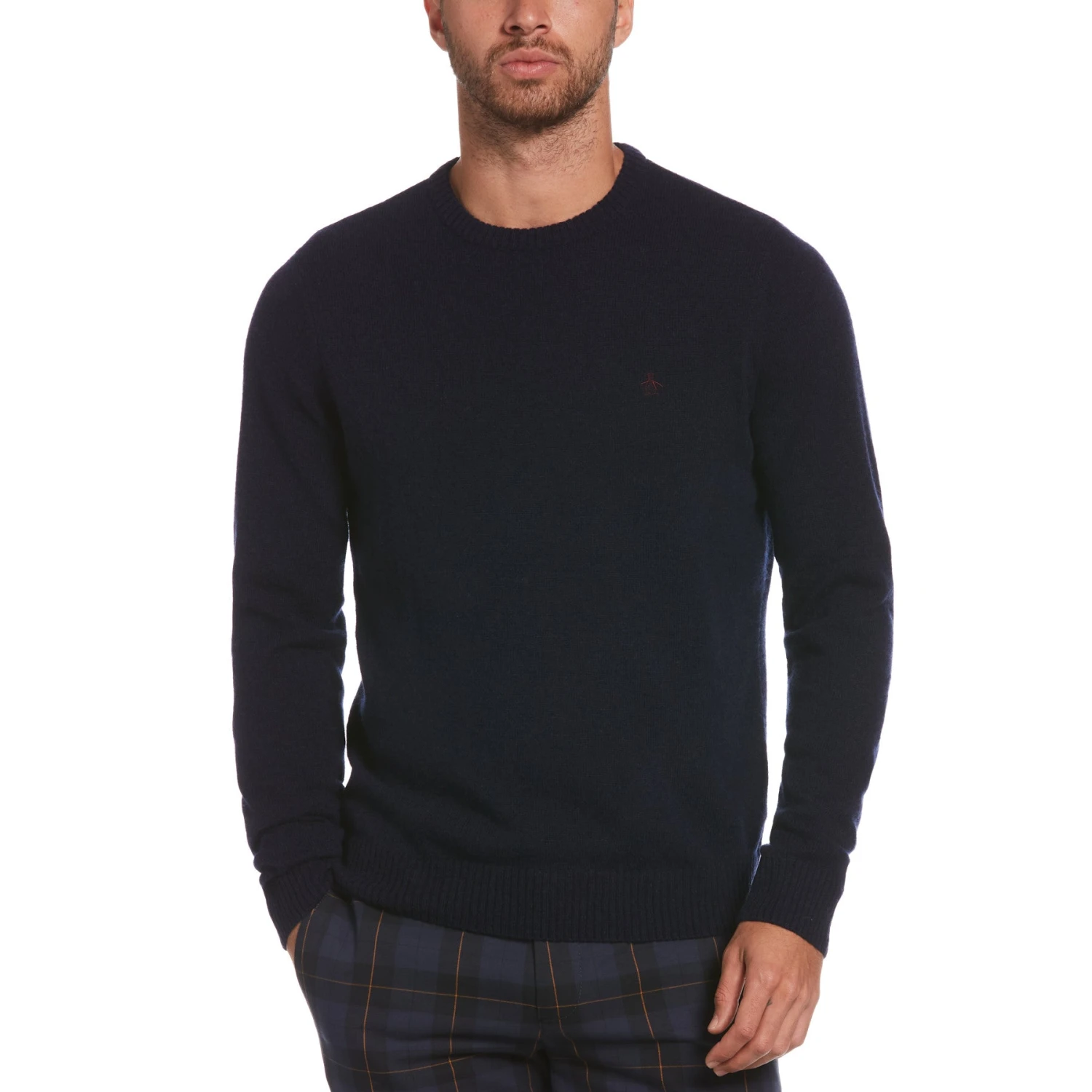 Original Penguin Lambswool Crew Neck Jumper In Dark Sapphire