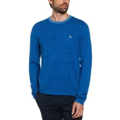 Original Penguin Slim Fit Tipper Collar Jumper In Classic Blue