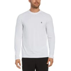 Original Penguin Long Sleeve Raglan Performance Tennis T-Shirt In Bright White