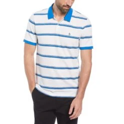 Original Penguin Birdseye Pique Striped Pattern Polo Shirt In Bright White