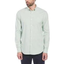 Original Penguin Ecovero Oxford Stretch Long Sleeve Shirt In Silt Green