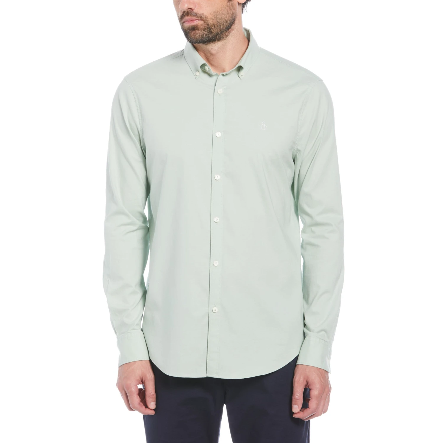 Original Penguin Ecovero Oxford Stretch Long Sleeve Shirt In Silt Green