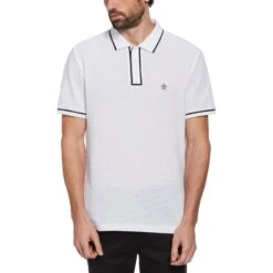 Original Penguin Icons Organic Cotton Bentley Mesh Short Sleeve Polo Shirt In Bright White