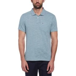 Original Penguin Linen Cotton Slub Short Sleeve Polo Shirt In Tourmaline