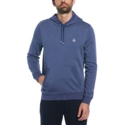 Original Penguin Sticker Pete Pullover Fleece Hoodie In Blue Indigo