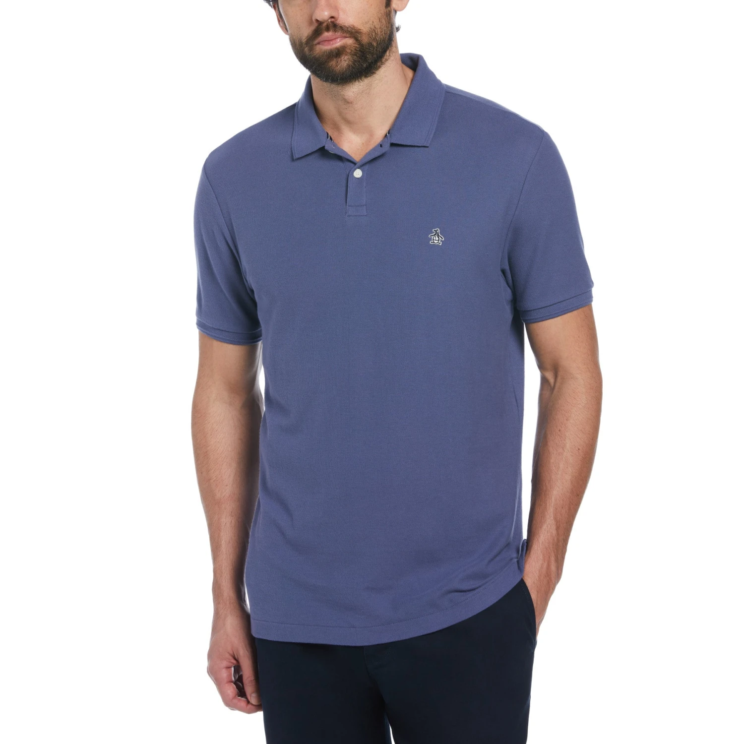 Original Penguin Sticker Pete Daddy Short Sleeve Polo Shirt In Blue Indigo