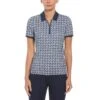 Original Penguin Women's Geometric Print Short Sleeve Golf Polo Shirt With Mesh Inserts In Black Iris
