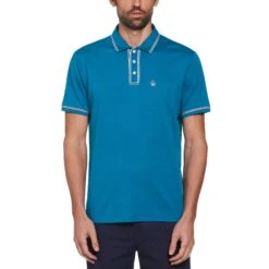 Original Penguin Earl 3D Pete Short Sleeve Polo Shirt In Tahitian Tide