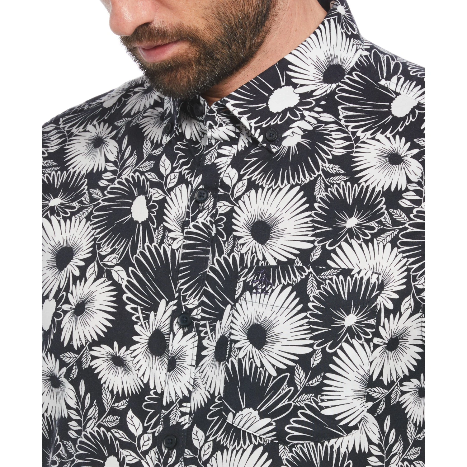 Original Penguin Ecovero Floral Print Short Sleeve Button-Down Shirt In Dark Sapphire - Image 3