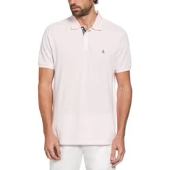 Original Penguin Cotton Birdseye Pique Tipped Polo Shirt In Parfait Pink
