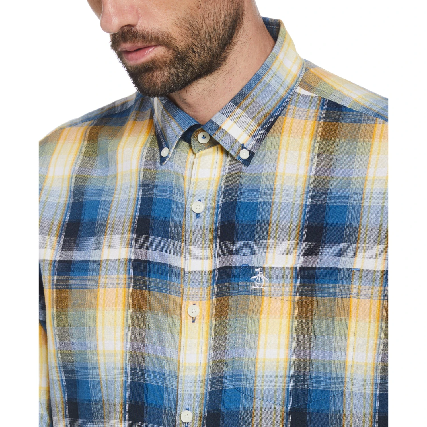 Original Penguin Ecovero Blend Plaid Shirt In Dark Blue - Image 3