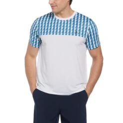 Original Penguin Geo Print Performance Short Sleeve Tennis T-Shirt In Bright White