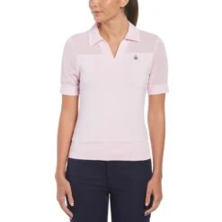 Original Penguin Women's Mesh Blocked Half Sleeve Golf Polo Shirt In Gelato Pink