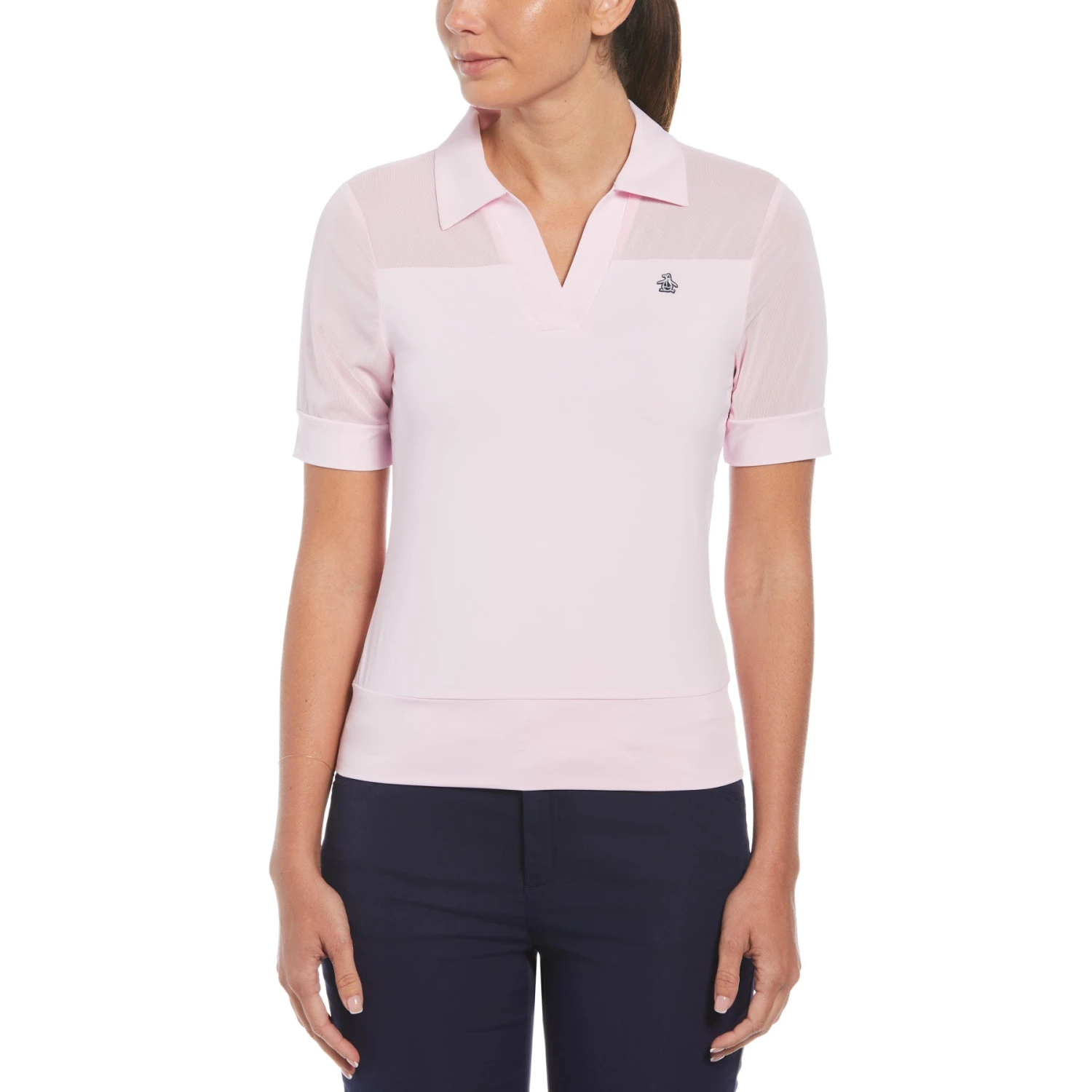 Original Penguin Women's Mesh Blocked Half Sleeve Golf Polo Shirt In Gelato Pink